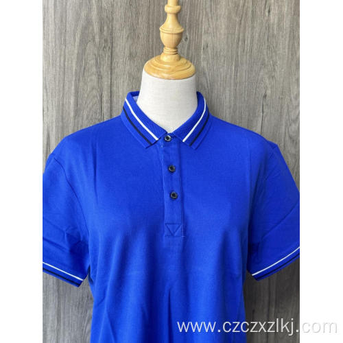 Blue cotton short-sleeve POLO shirt